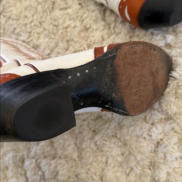 Tony Lama white and brown cowboy boots two toned wing tip vintage collectors 8 - Picture 8 of 12